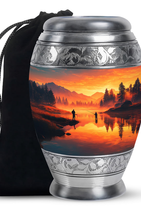 Fishing Partner Tribute Cremation Urn - Lake Sunset Fuenral Urn For Loved Ones