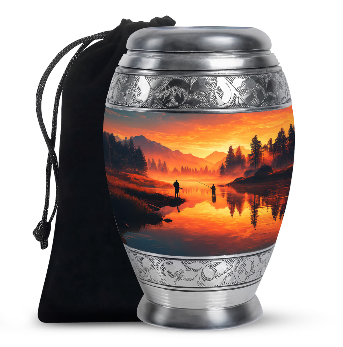 Fishing Partner Tribute Cremation Urn - Lake Sunset Fuenral Urn For Loved Ones
