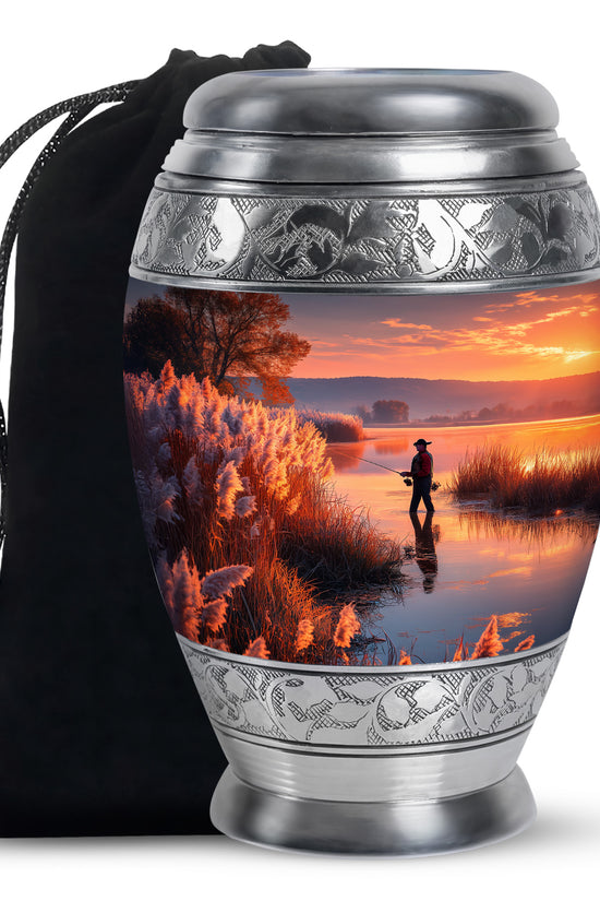 Farm Fishing Funeral Urn - Golden Sunset Cremation Urn For Burial