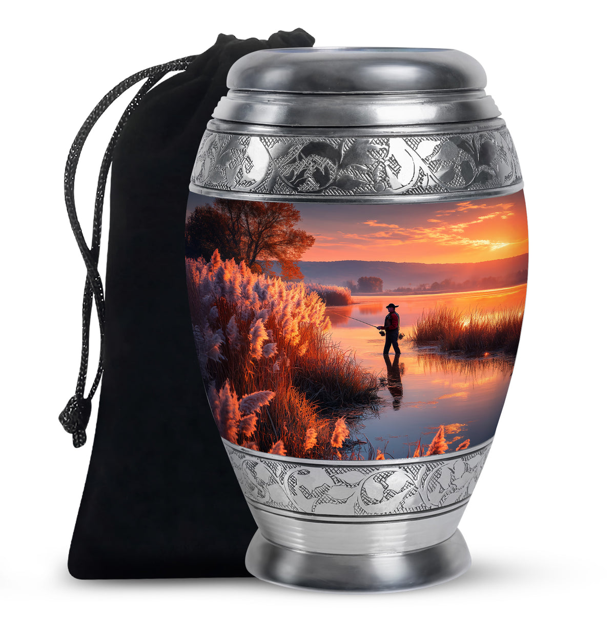 Farm Fishing Funeral Urn - Golden Sunset Cremation Urn For Burial