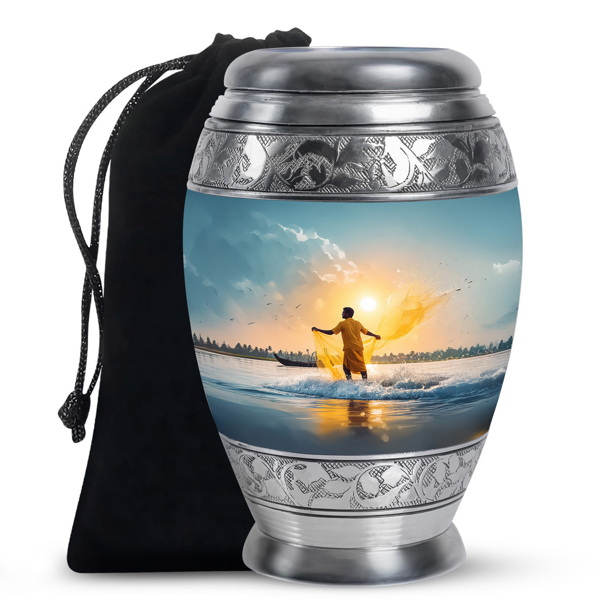 Ocean Fishing Cremation Urn - Sunrise Coastal Memorial Urn For Ashes