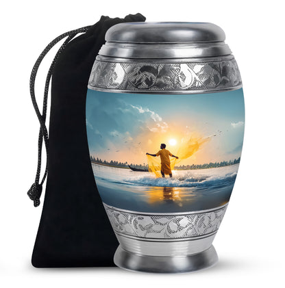 Ocean Fishing Cremation Urn - Sunrise Coastal Memorial Urn For Ashes
