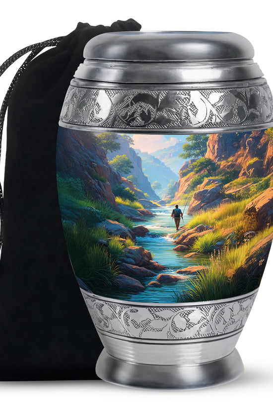 Mountain River Cremation Urn - Peaceful Fishing Memorial Urn For Human Ashes