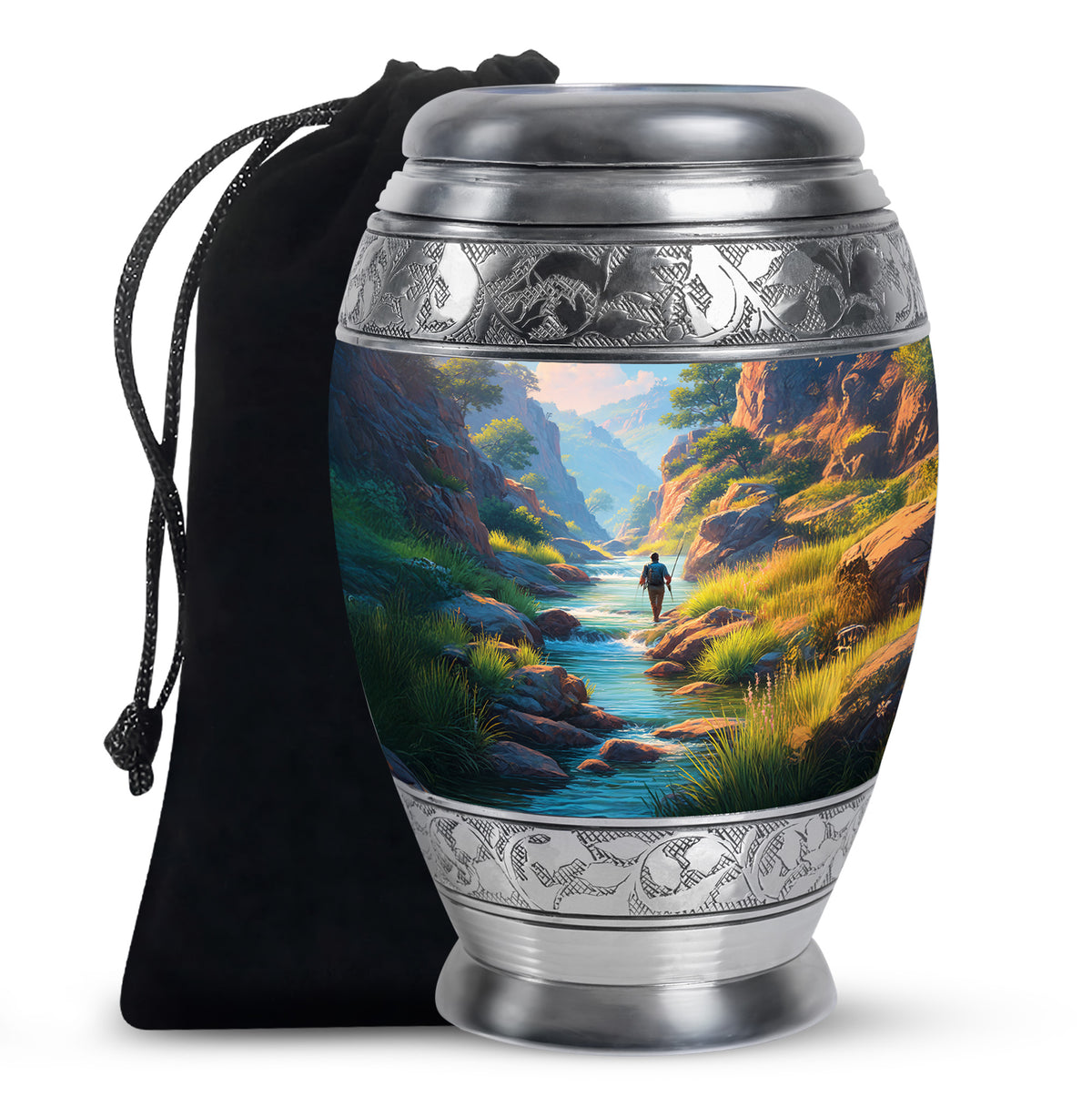 Mountain River Cremation Urn - Peaceful Fishing Memorial Urn For Human Ashes