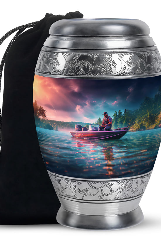 Fishing Boat Funeral Urn - Peaceful Lake Memorial Urn For Adult Ashes