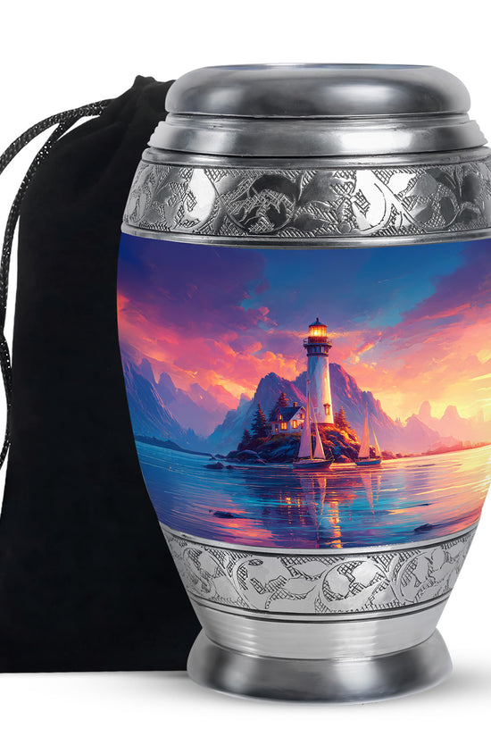 Lighthouse Sunset Urn - Artistic Cremation Urn For Adults