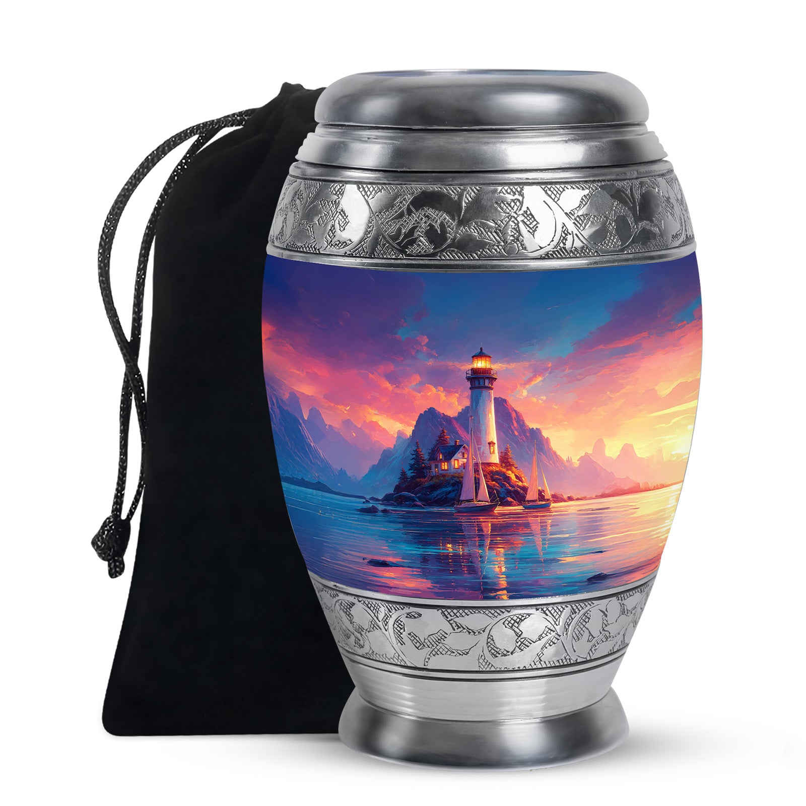 Lighthouse Sunset Urn - Artistic Cremation Urn For Adults