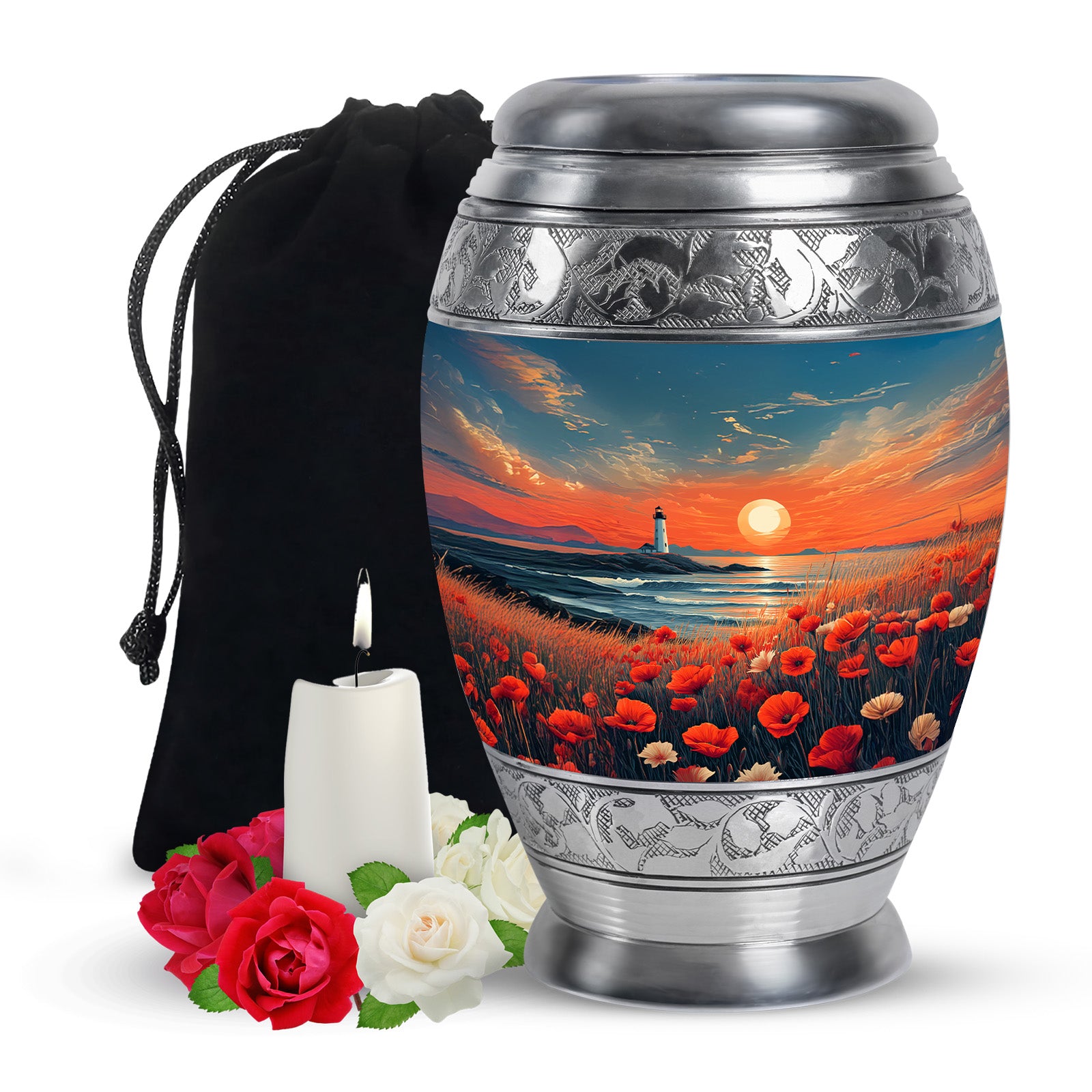 Peaceful Ocean Sunset Funeral Urn - Artistic Cremation Urn For Adults