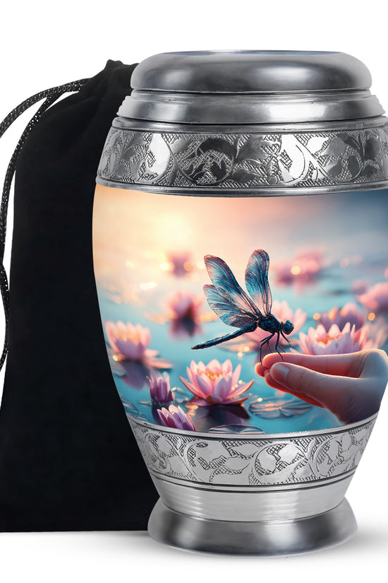 Blue Dragonfly Funeral Urn – Lotus Memorial Urn For Human Ashes