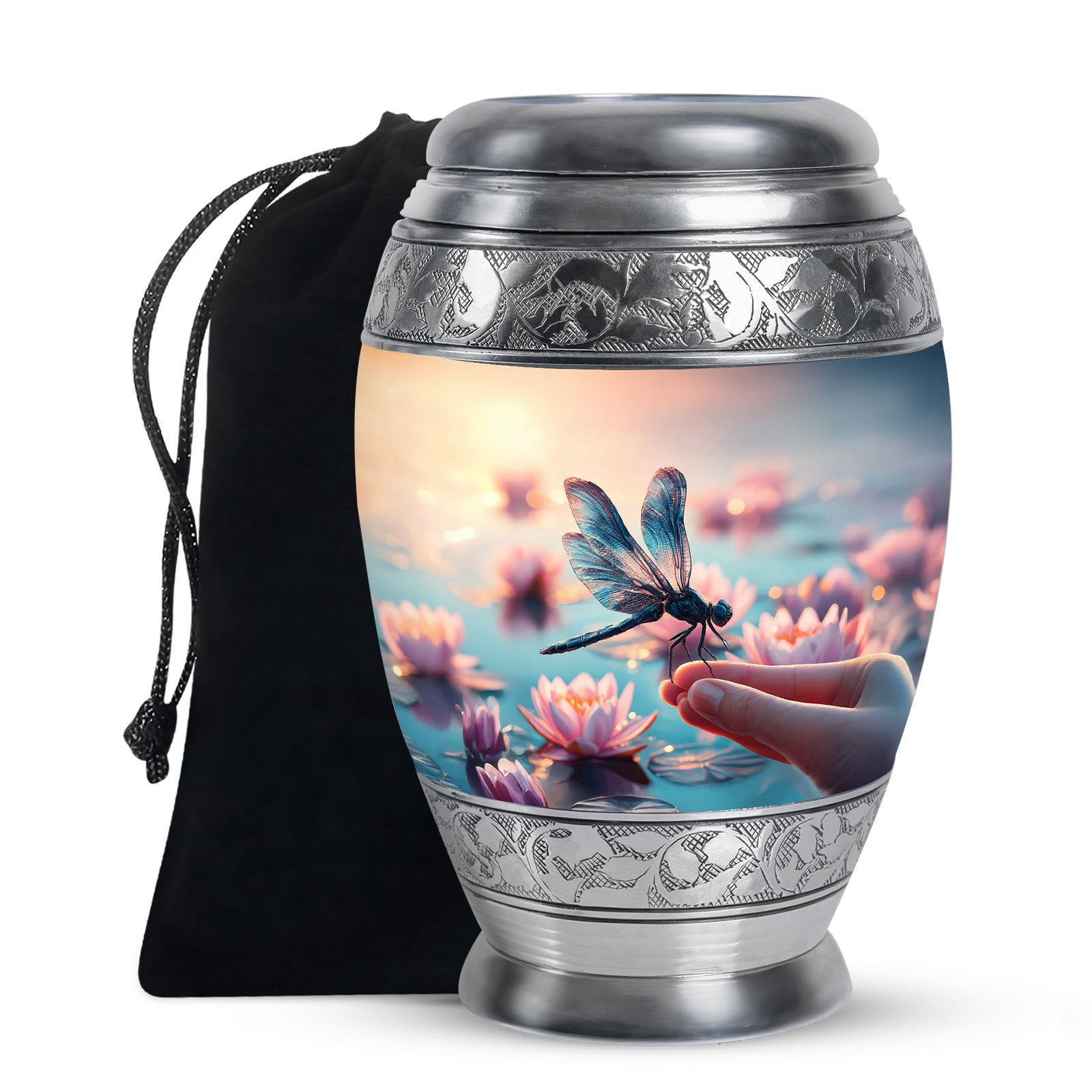 Blue Dragonfly Funeral Urn – Lotus Memorial Urn For Human Ashes