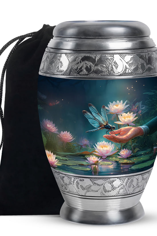 Elegant Dragonfly Cremation Urn – Blue Lotus Memorial Urn For Male & Female