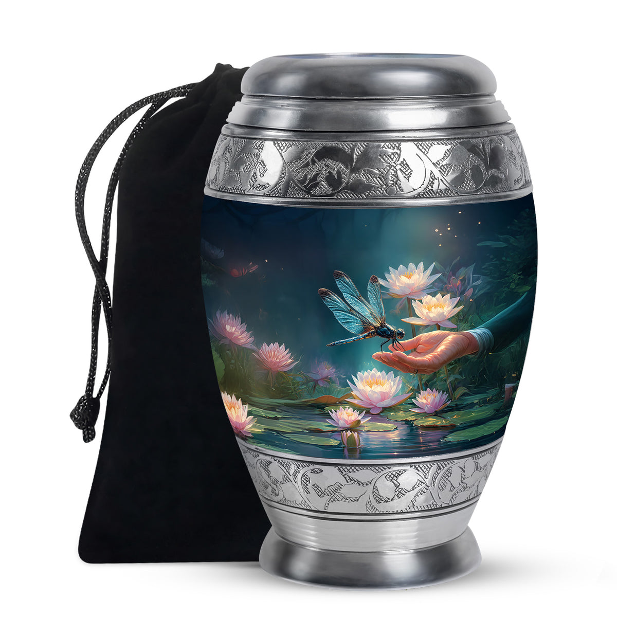 Elegant Dragonfly Cremation Urn – Blue Lotus Memorial Urn For Male & Female