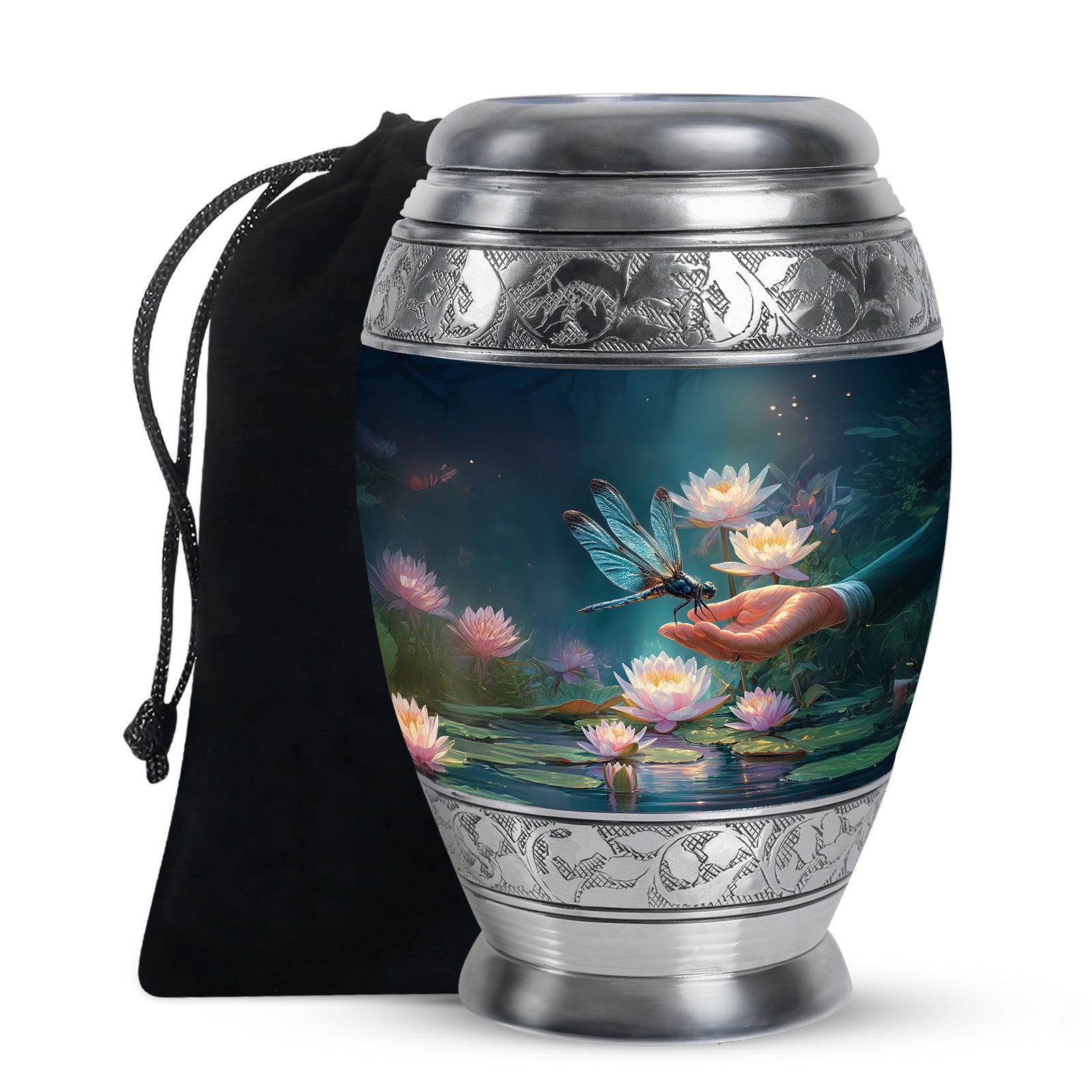Elegant Dragonfly Cremation Urn – Blue Lotus Memorial Urn For Male & Female