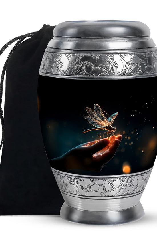 Glowing Dragonfly Cramtion Urn - Black Funeral Urn For Loved Ones