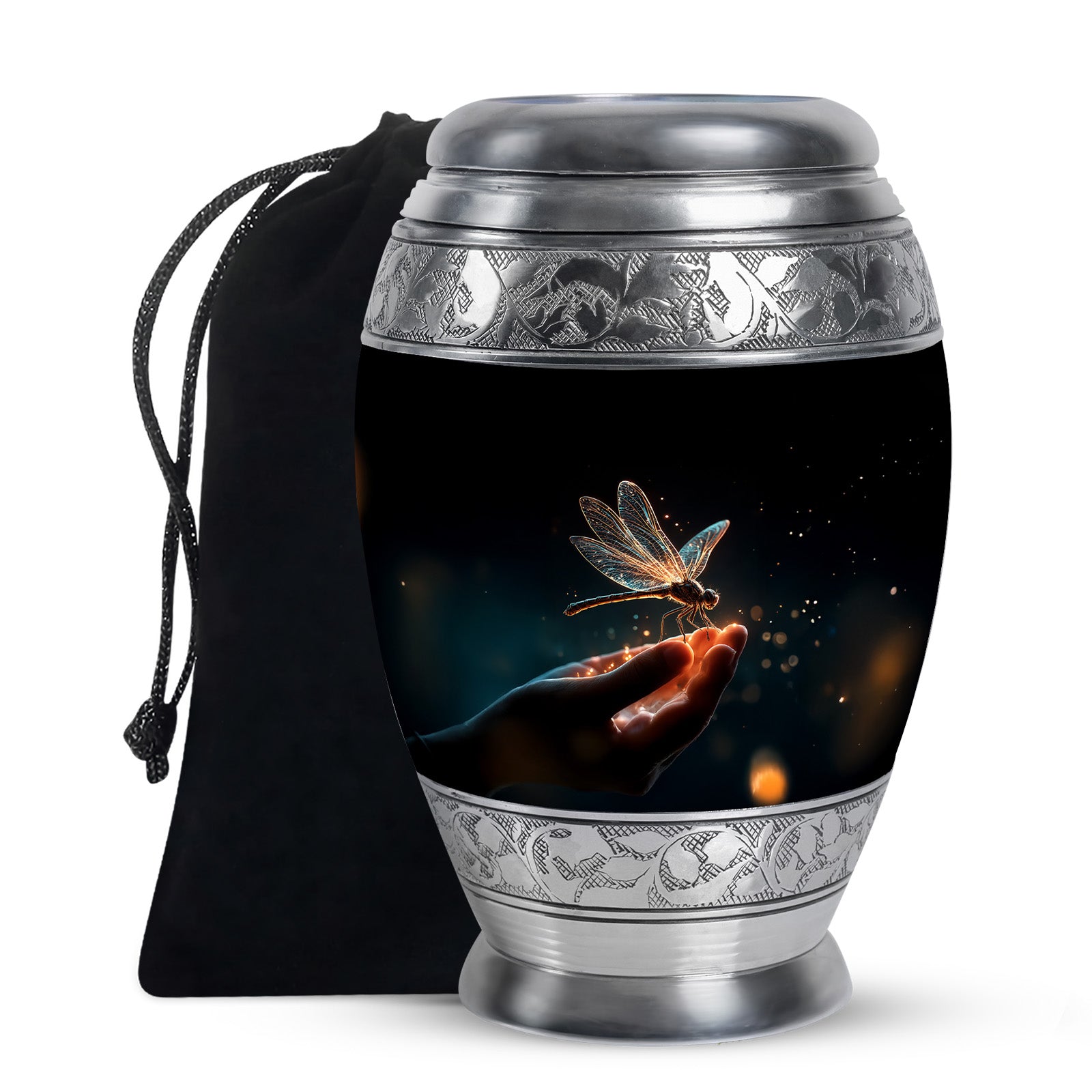 Glowing Dragonfly Cramtion Urn - Black Funeral Urn For Loved Ones