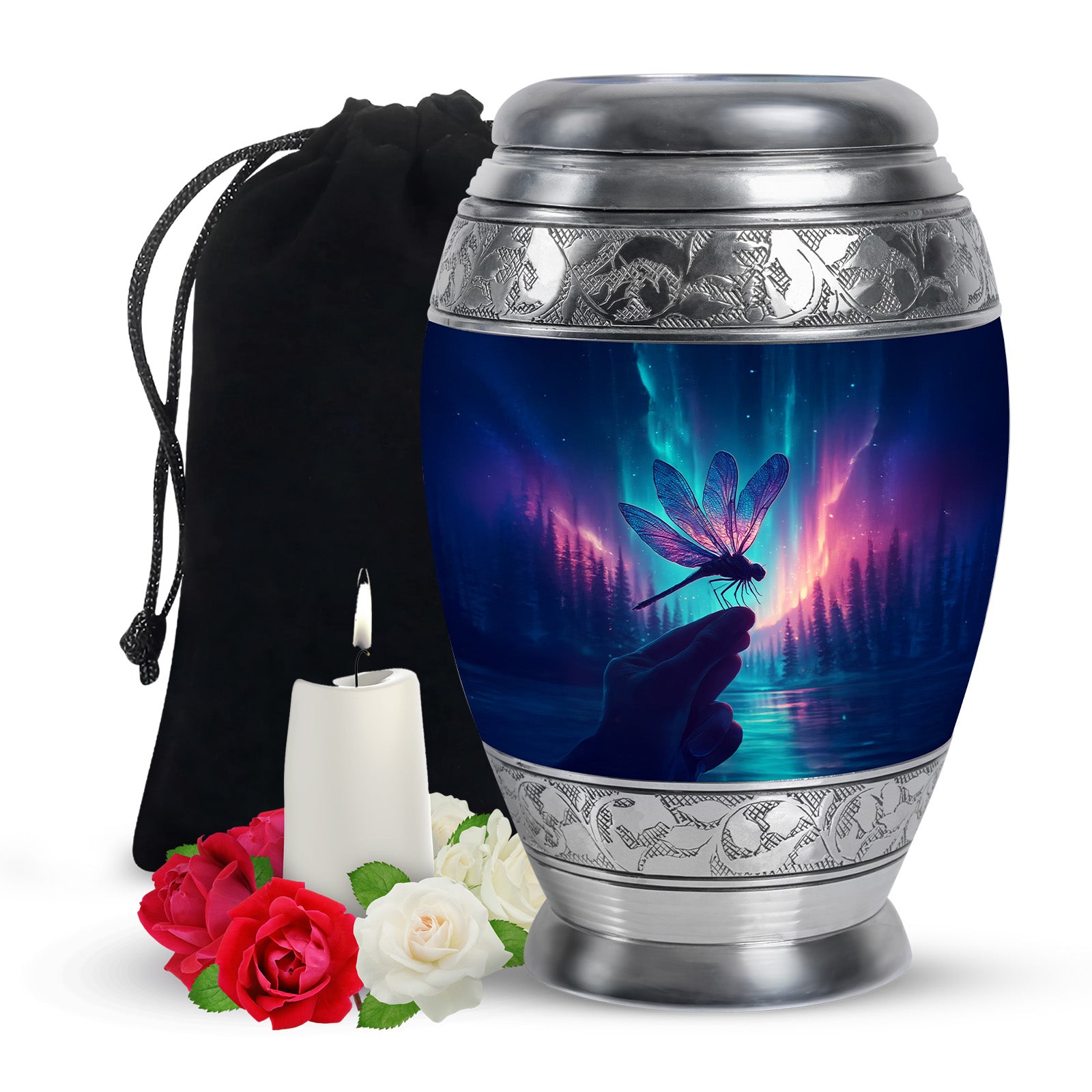 Northern Lights Dragonfly Memorial Urn - Artistic Cremation Urn For Human Ashes
