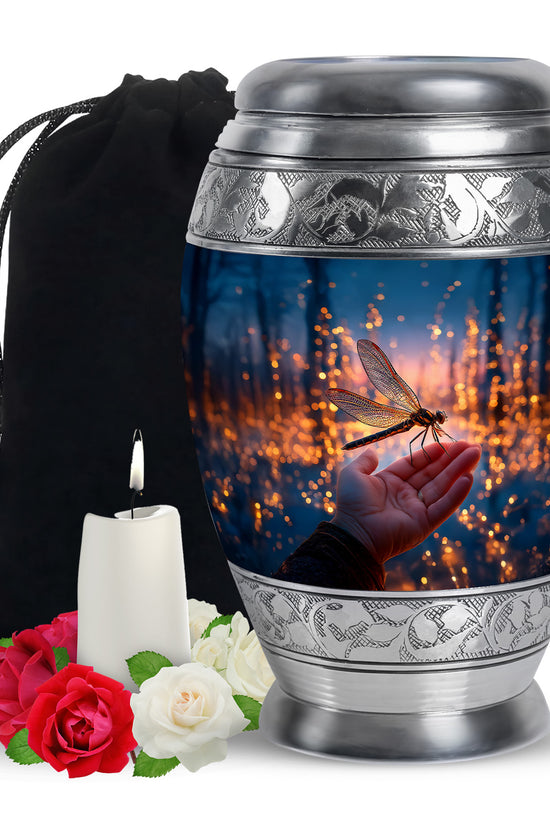 Golden Dragonfly Funeral Urn -Navy Blue Memorial Urn For Mother & Father