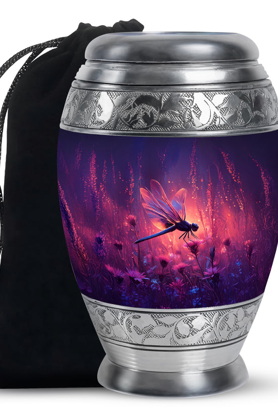 Nature Theme Dragonfly Urn - Purple Aluminium Urn For Loved ones
