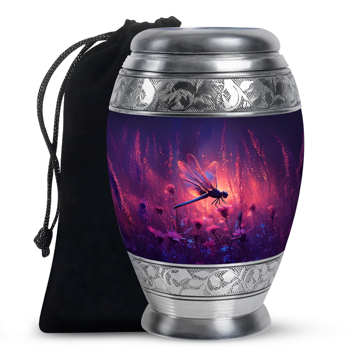Nature Theme Dragonfly Urn - Purple Aluminium Urn For Loved ones