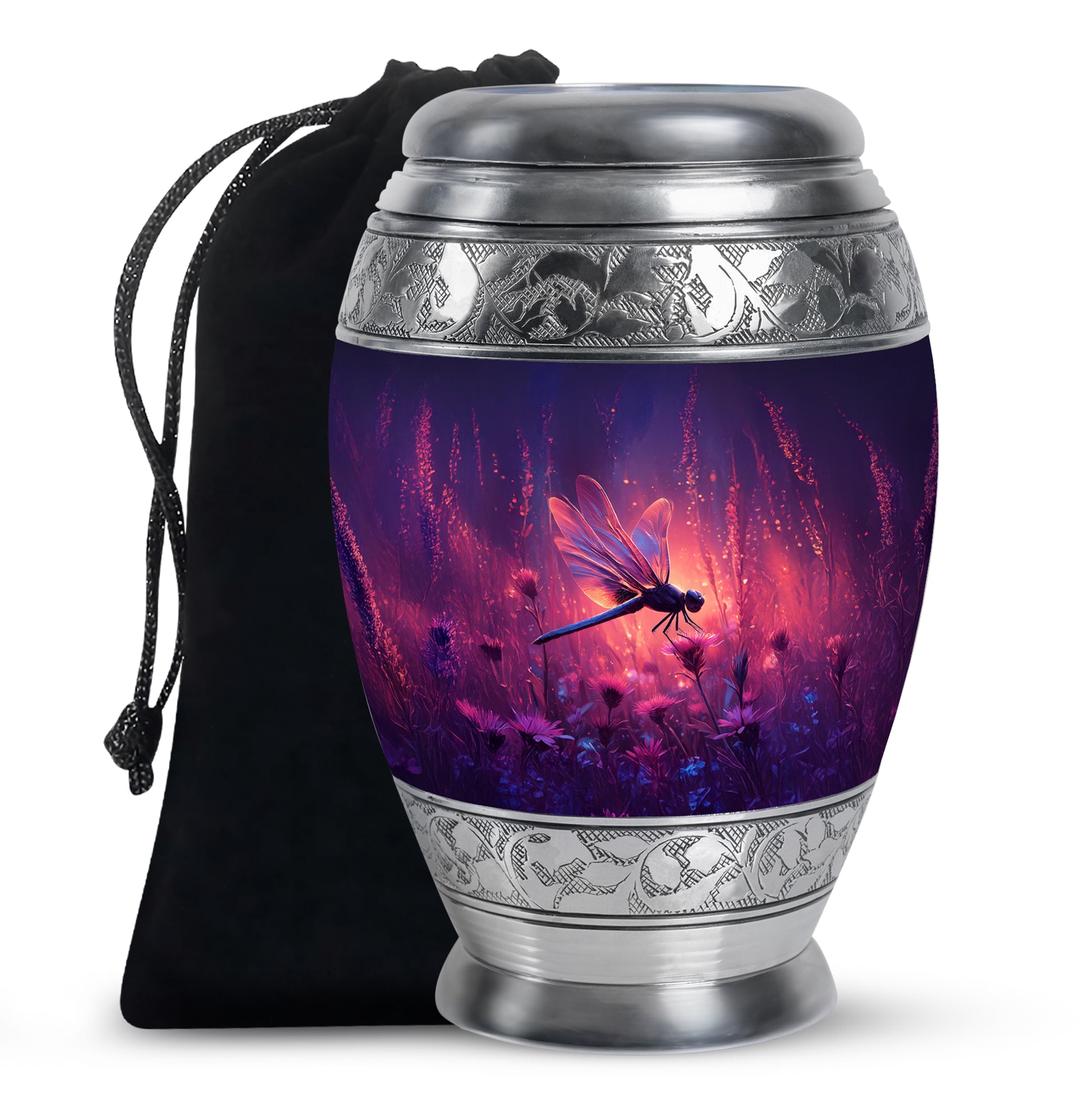 Nature Theme Dragonfly Urn - Purple Aluminium Urn For Loved ones