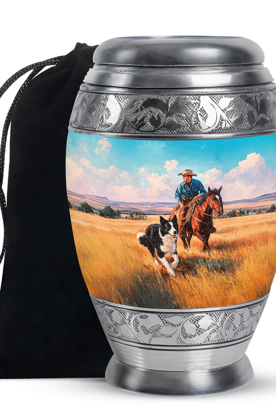 Cowboy Themed Cremation Urn - Memorial Buria Urns For Pet Ashes