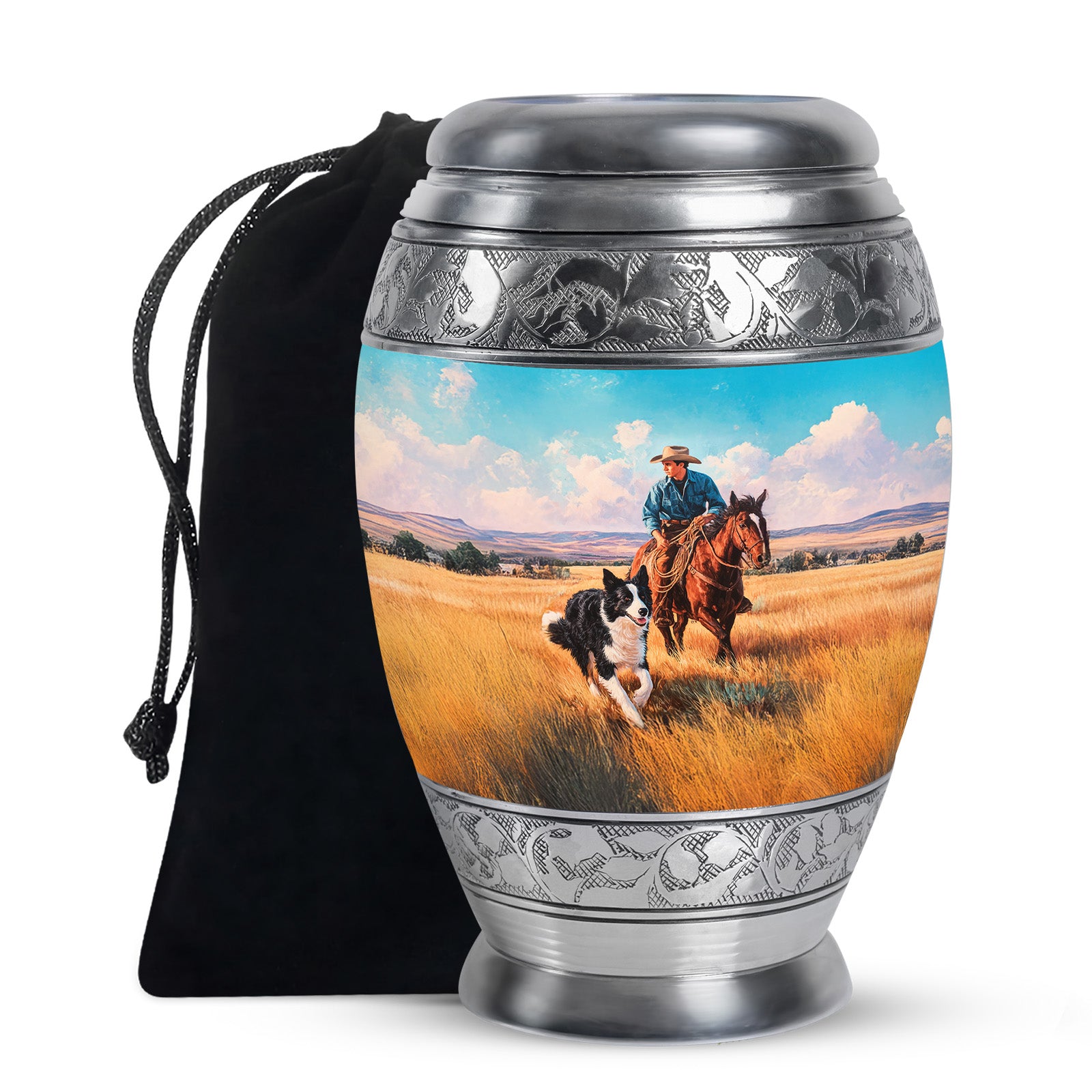 Cowboy Dog Memorial Urn - Western Cremation Urn For Burial