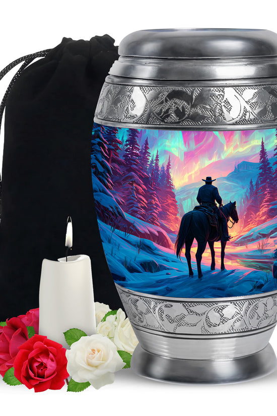 Colorful Cowboy Landscape Funeral Urn - Artistic Cowboy Cremation Urn For Men