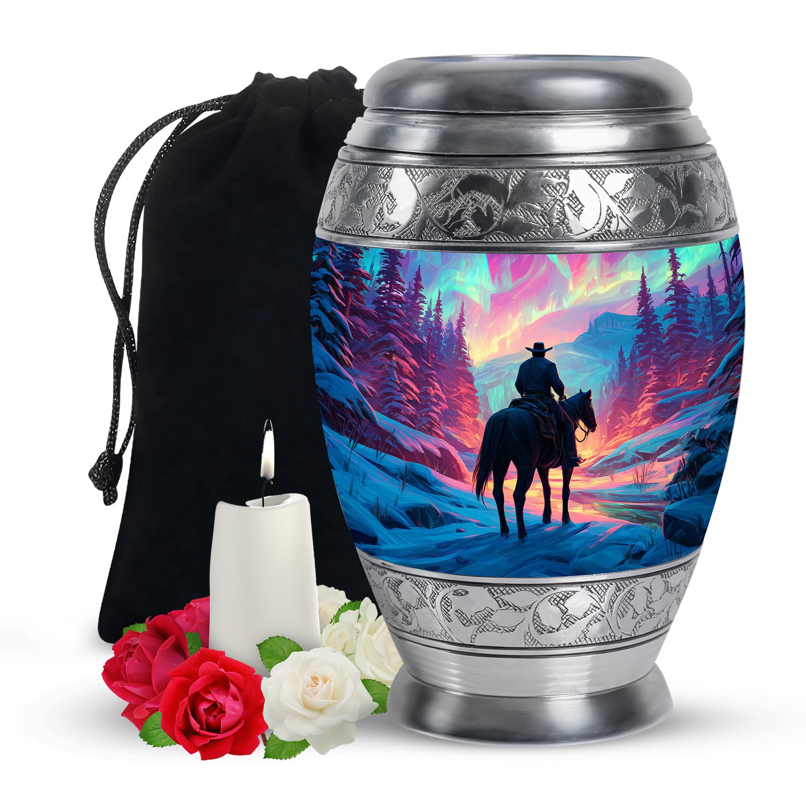 Colorful Cowboy Landscape Funeral Urn - Artistic Cowboy Cremation Urn For Men
