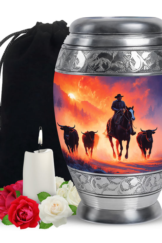 Cowboy Cremation Urns For Ashes - Sunset Memorial Urns For Pet Ashes