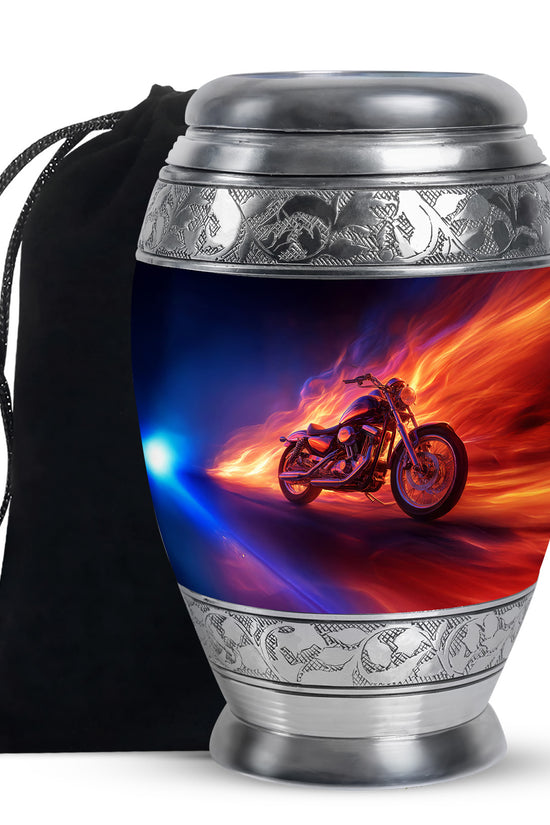 Flaming Motorcycle Urn - Biker Cremation Urn For Human Ashes