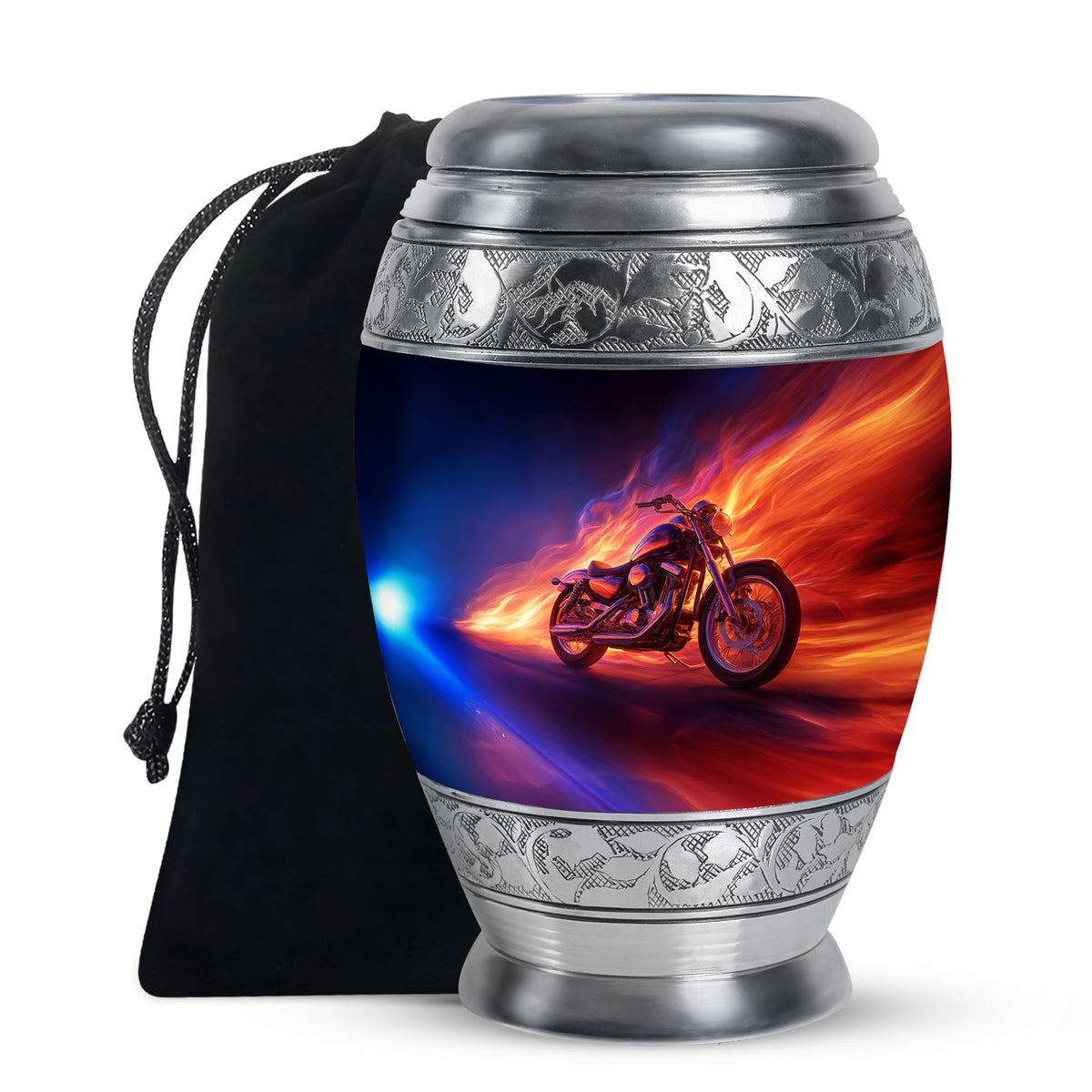 Flaming Motorcycle Urn - Biker Cremation Urn For Human Ashes