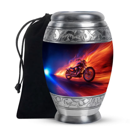 Flaming Motorcycle Urn - Biker Cremation Urn For Human Ashes