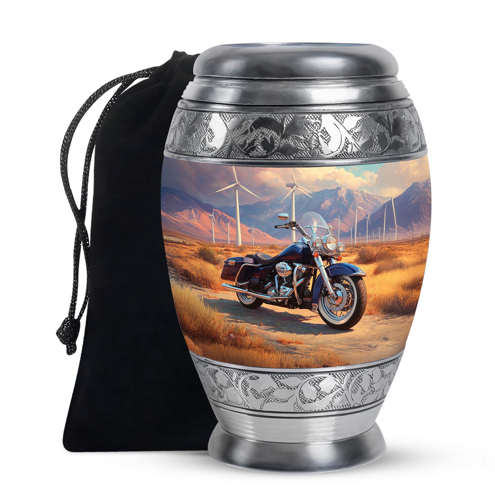 Scenic Motorcycle Memorial Urn - Windmill Valley Funeral Urn For Human Ashes