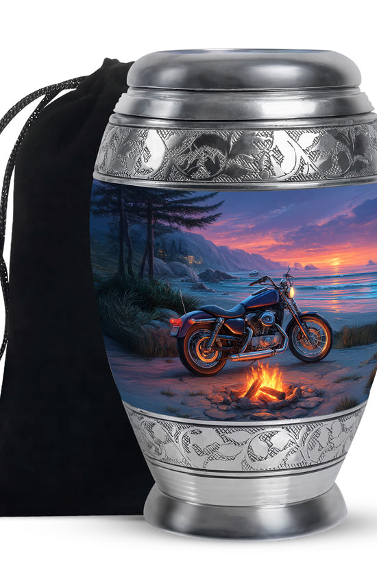 Sunset Beach Motorcycle Cremation Urn - Bonfire Memorial Urn For Dad