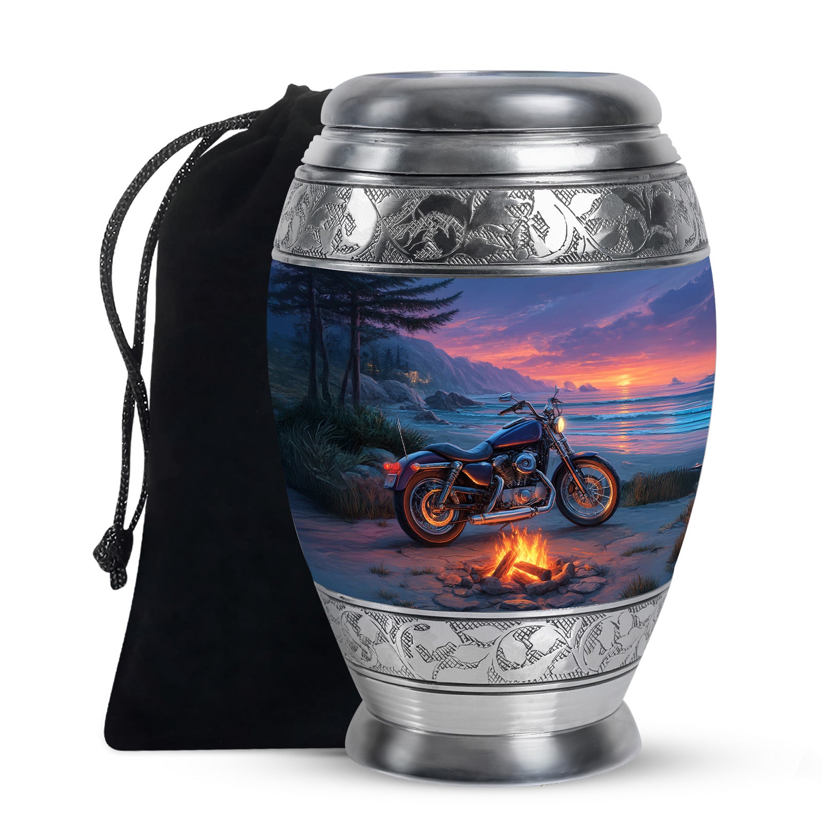 Sunset Beach Motorcycle Cremation Urn - Bonfire Memorial Urn For Dad