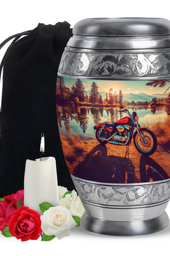 Mountain Lake Bike Funeral Urn - Cremation Urn For Adult Ashes