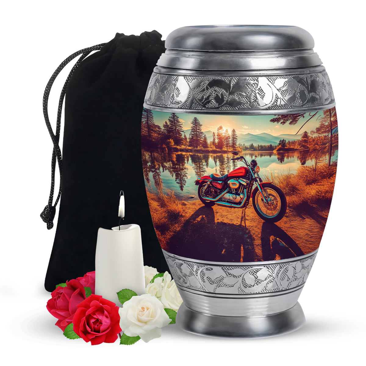 Mountain Lake Bike Funeral Urn - Cremation Urn For Adult Ashes