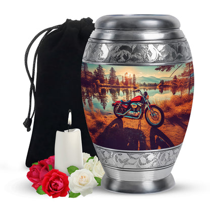 Mountain Lake Bike Funeral Urn - Cremation Urn For Adult Ashes