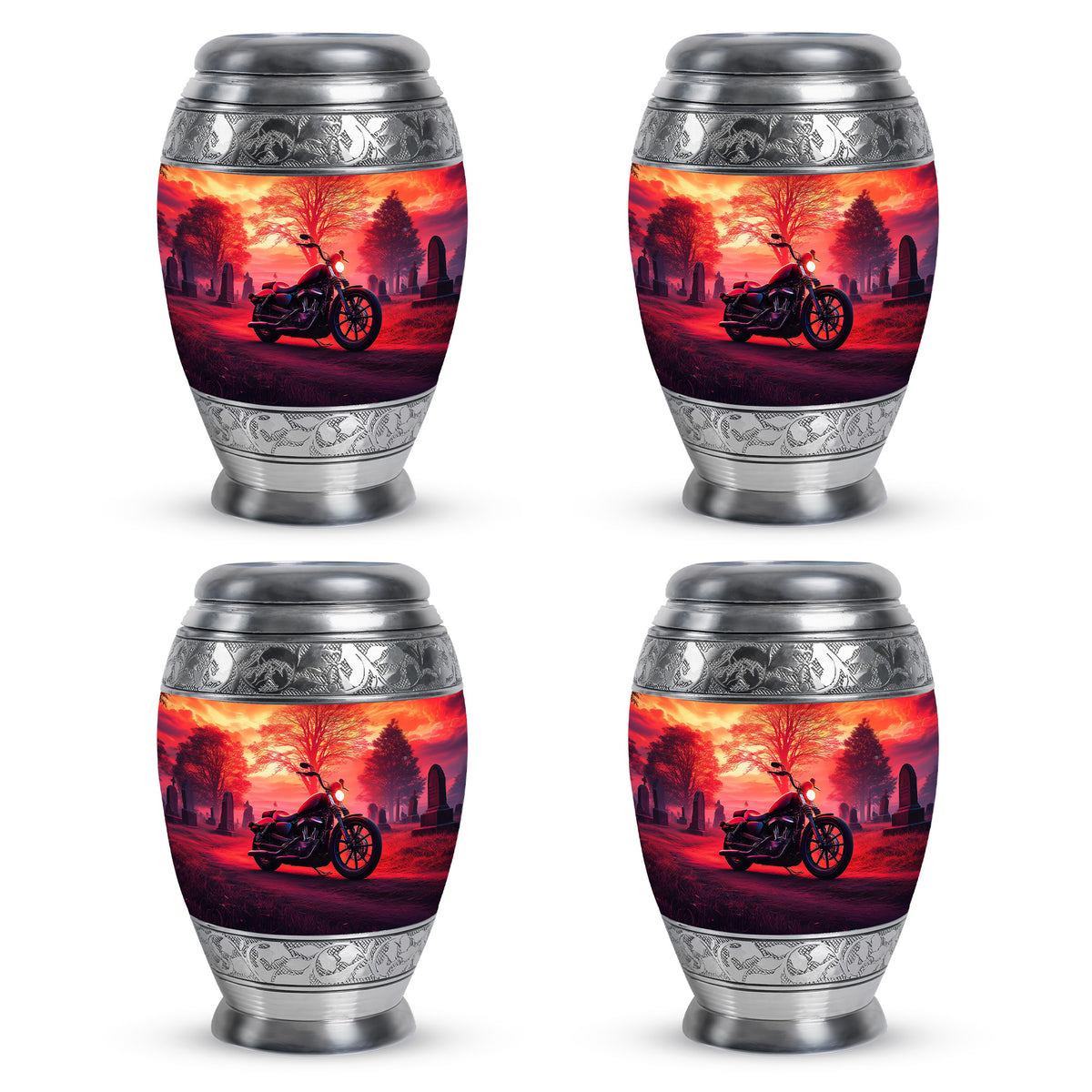 Deep Red Bike Cremation Urn urn with complimentary velvet bag - regal bike design with crown-inspired accents - 10 inch aluminum urn for cremated remains
