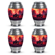 Deep Red Bike Cremation Urn urn with complimentary velvet bag - regal bike design with crown-inspired accents - 10 inch aluminum urn for cremated remains