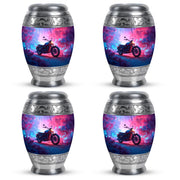 Vivid Blue Bike Cremation Urn urn with complimentary velvet bag - royal bike engraving with decorative scrollwork - 10 inch aluminum urn for cremated remains