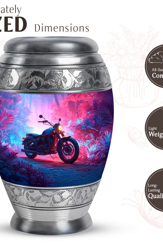 Pastel Blue Bike Cremation Urn lifestyle display on memorial shelf - regal bike design with crown-inspired accents - mini keepsake memorial for portion of cremation ashes