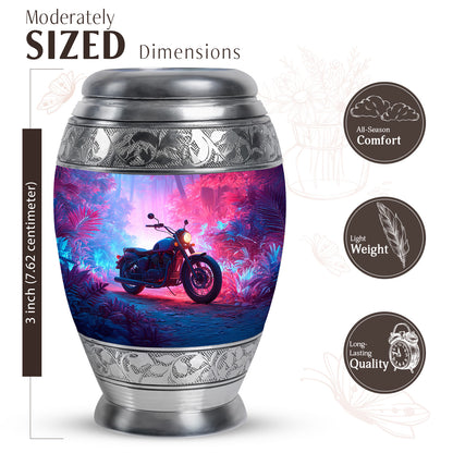 Pastel Blue Bike Cremation Urn lifestyle display on memorial shelf - regal bike design with crown-inspired accents - mini keepsake memorial for portion of cremation ashes