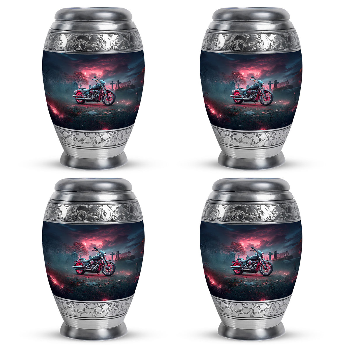 Misty Blue Bike Cremation Urn urn with complimentary velvet bag - regal bike design with crown-inspired accents - 10 inch aluminum urn for cremated remains