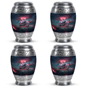 Misty Blue Bike Cremation Urn urn with complimentary velvet bag - regal bike design with crown-inspired accents - 10 inch aluminum urn for cremated remains