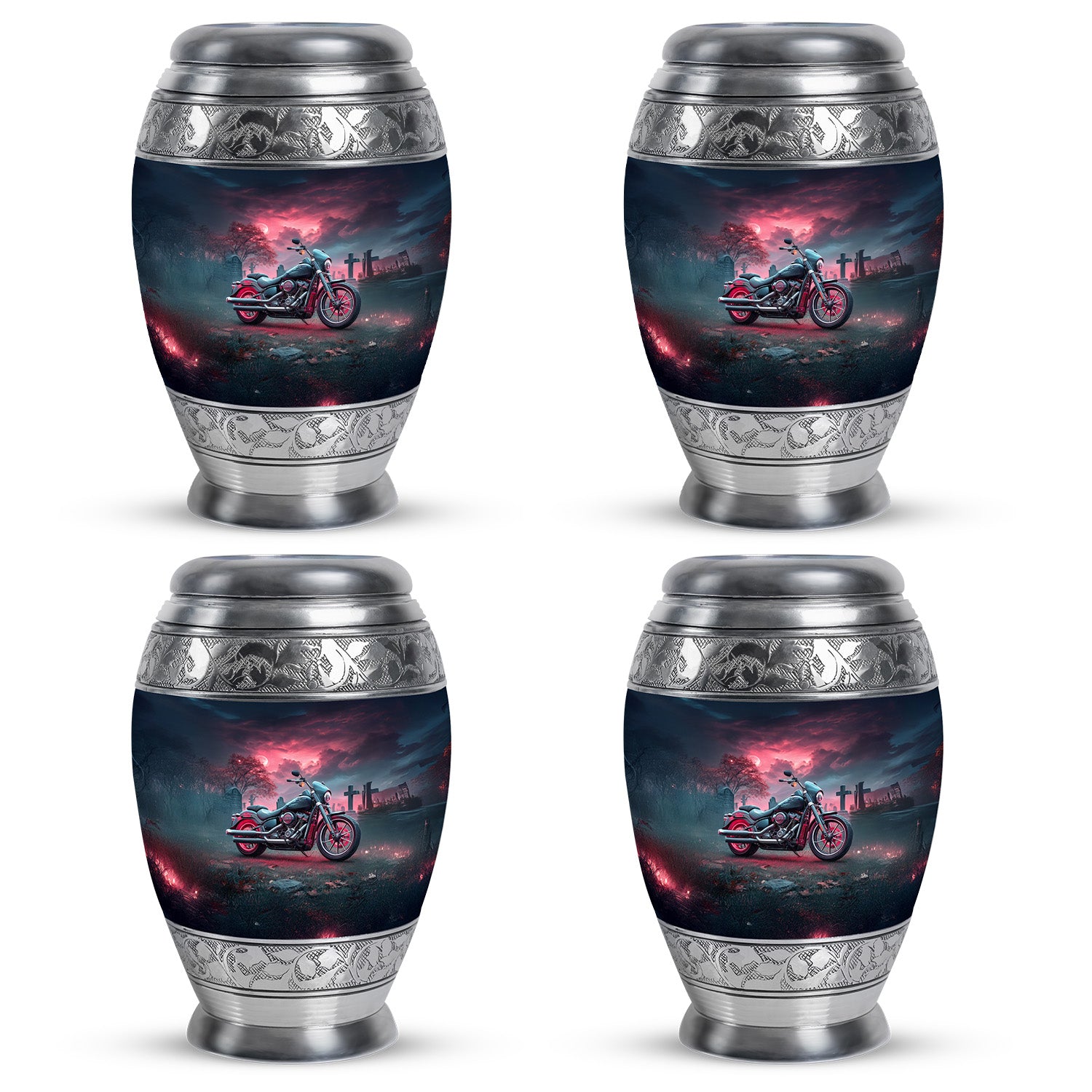 Misty Blue Bike Cremation Urn urn with complimentary velvet bag - regal bike design with crown-inspired accents - 10 inch aluminum urn for cremated remains