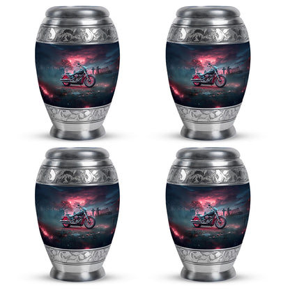 Misty Blue Bike Cremation Urn urn with complimentary velvet bag - regal bike design with crown-inspired accents - 10 inch aluminum urn for cremated remains