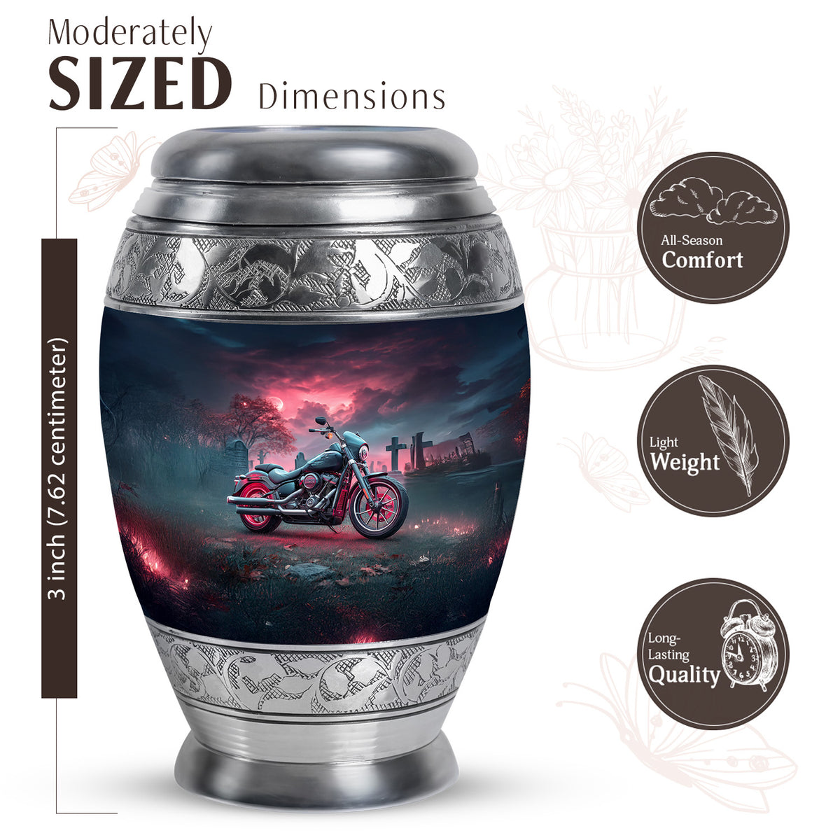 Dusty Blue Bike Cremation Urn lifestyle display on memorial shelf - regal bike design with crown-inspired accents - mini keepsake memorial for portion of cremation ashes