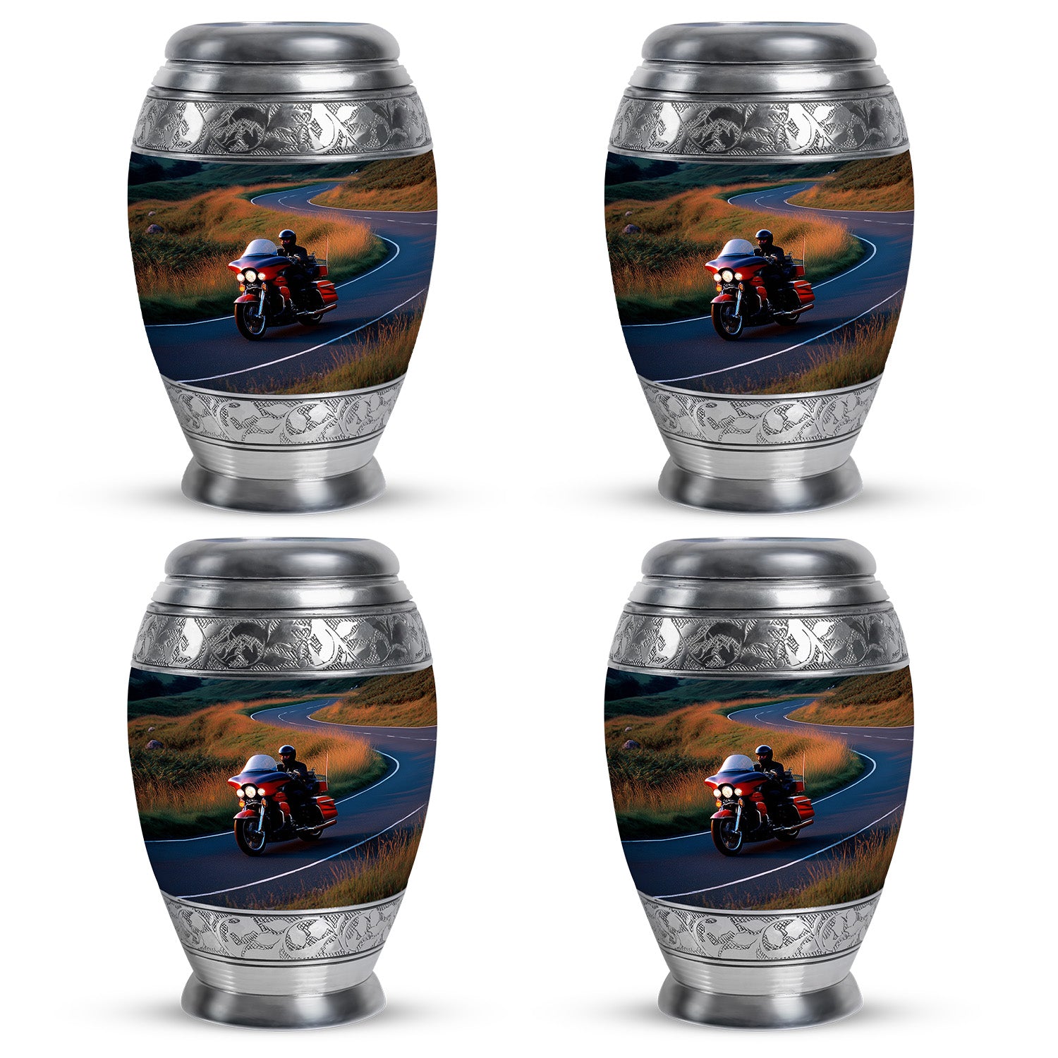 Icy Blue Bike Cremation Urn urn with complimentary velvet bag - regal bike design with crown-inspired accents - 10 inch aluminum urn for cremated remains