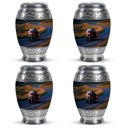 Icy Blue Bike Cremation Urn urn with complimentary velvet bag - regal bike design with crown-inspired accents - 10 inch aluminum urn for cremated remains